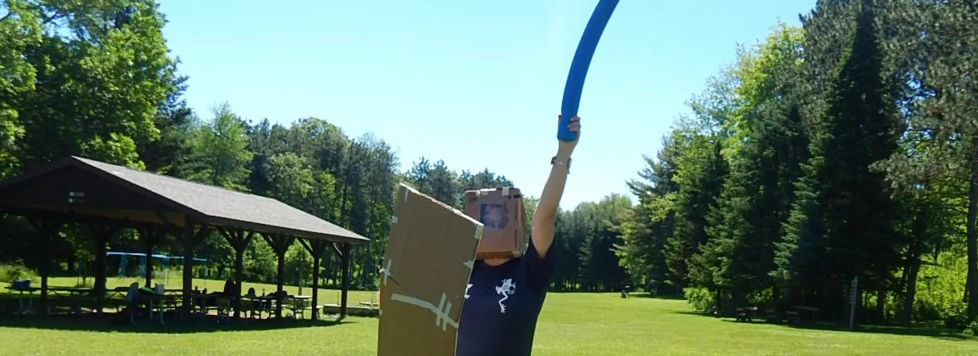 staff in cardboard armor